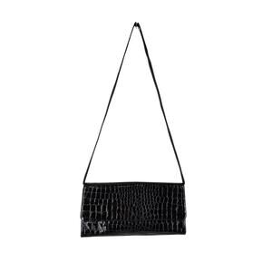 CARLOS FALCHI VINTAGE RARE BLACK CROC HANDBAG W/ SNAP CLOSURE 12.5" L X 6" H